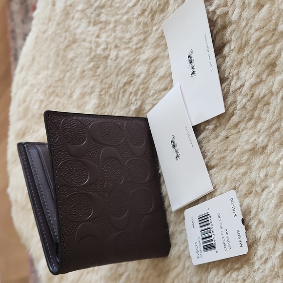 NWT Coach Men's 3-in-1 Compact ID Signature Mahogany Leather Wallet 🤎🎁 - Picture 1 of 16
